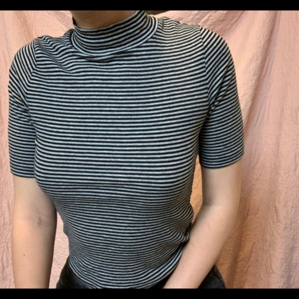 h&m striped mock neck tee